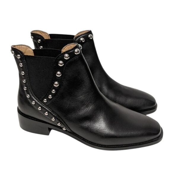 NWOT ZARA Black Leather Studded Moto Biker Chelsea Boots 39 - Picture 7 of 7